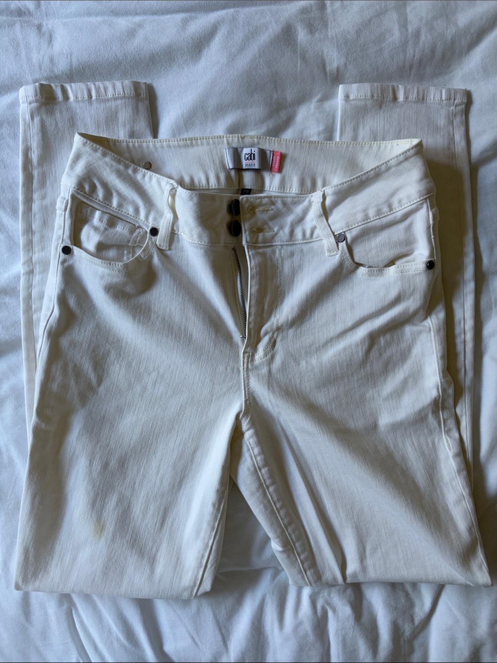 CAbi White Cream Cinch Skinny Jeans - Women's Slim Stretch Denim